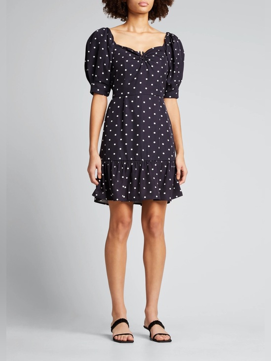 Róhe Dresses & Skirts - ROHE Margarita Dress White Navy Polka Dot Puff Sleeve Mini Size 36/ US 6